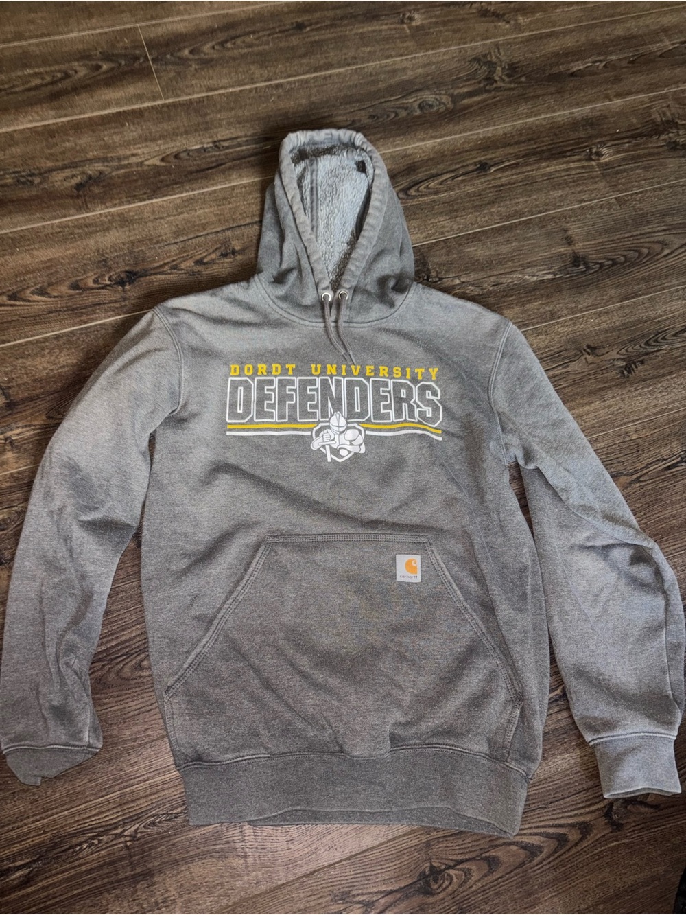 Carhartt Gray 'Defenders' Pullover Hoodie with Yellow Logo Accents